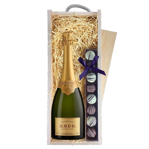 Krug Grande Cuvee Editions Champagne 75cl & Truffles, Wooden Box